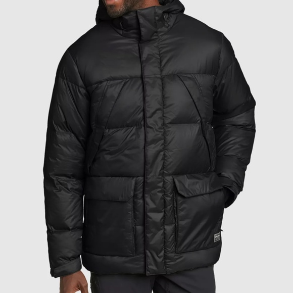 NWT Eddie Bauer Mens Stratuslite Parka Hooded Down Jacket Black - Picture 1 of 6
